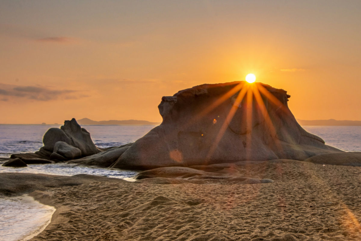 Rocky island shore during golden hour